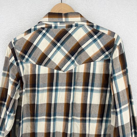 HOWE Shirt Mens L Heavy Flannel Western Plaid Button Up Workshirt Cotton Brown - Picture 7 of 15